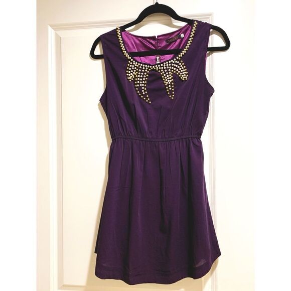Tenki | Studded Gathered Waist Dress | Purple - Picture 1 of 6